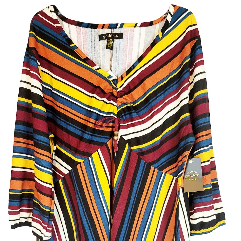 Goddess Women's NWT Size XL Stretch Top Blouse Multicolor Stripes lightweight